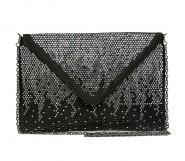 Evening Bag - Satin Envelope Clutch w/ Gradient Colored Rhinestones - Black -BG-EBP2043BK